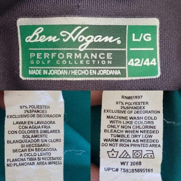 Mens Ben Hogan Polo L Teal Green Gray Black Color Blocked Performance Golf - Picture 3 of 11